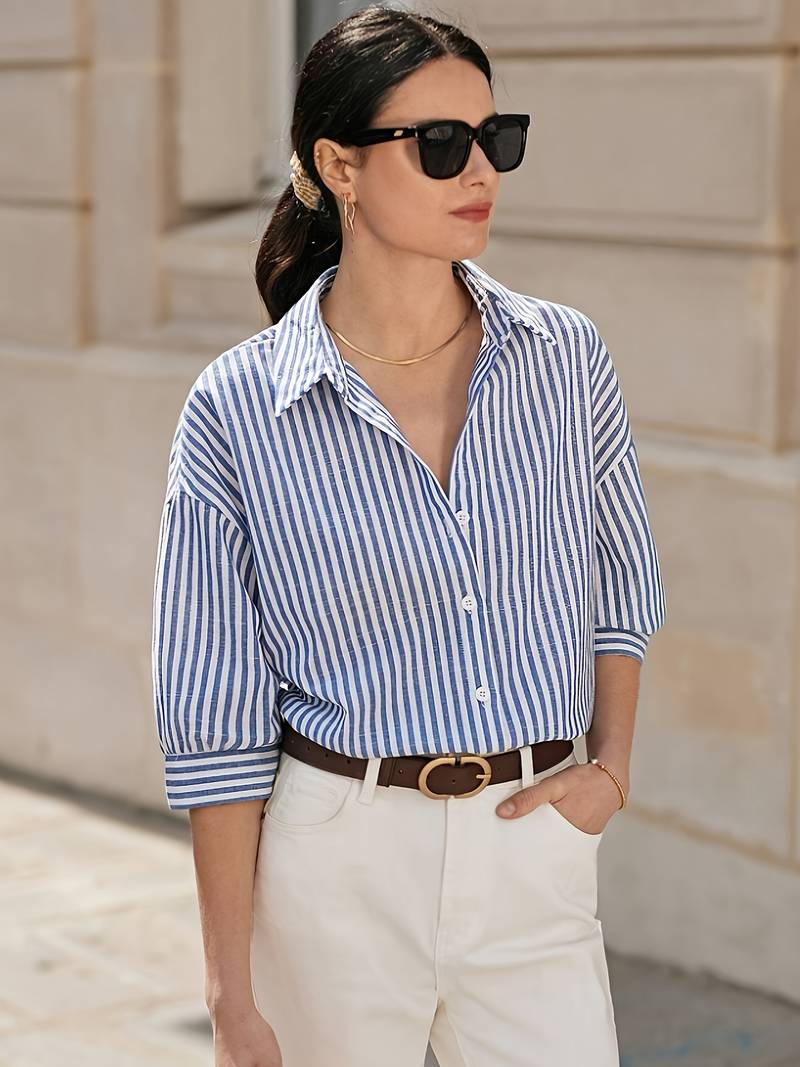 Vincenza - Cotton Striped Blouse by Ares Milano