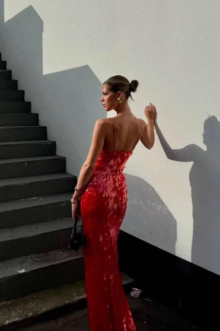 Olivetta - Red Sequin Maxi Dress by Ares Milano