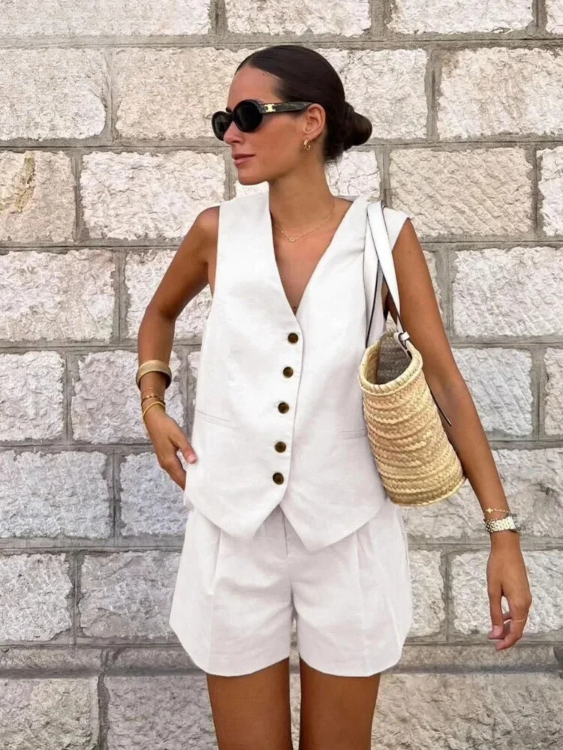 Veronica - 60% Linen Vest by Ares Milano