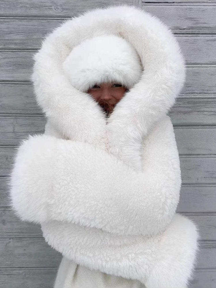 Agata - Faux Fur Coat Hood Luxe by Ares Milano