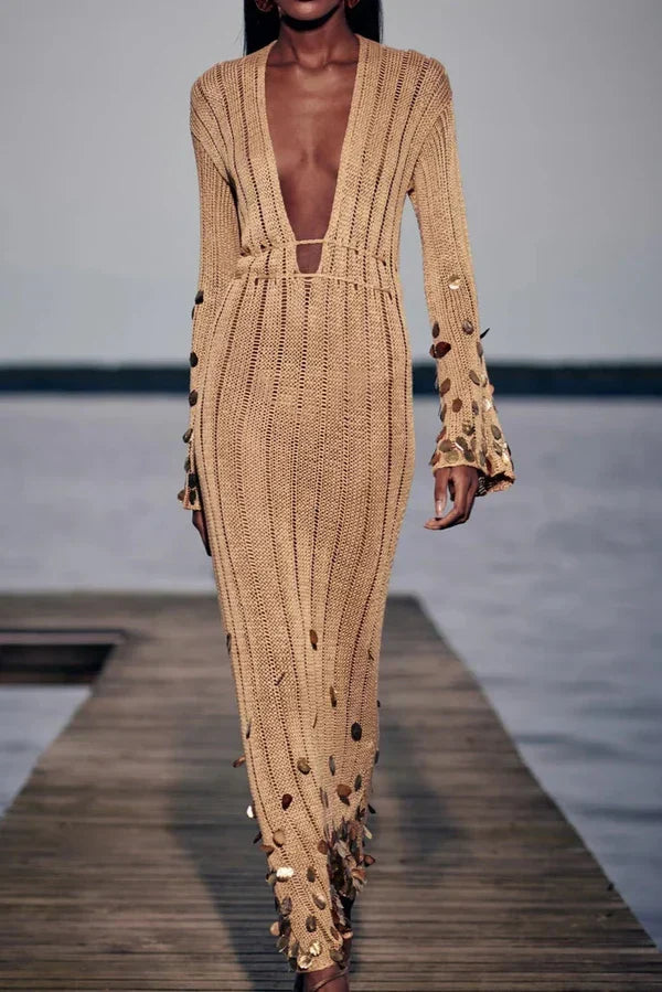 Lisa - Gold Maxi Dress by Ares Milano