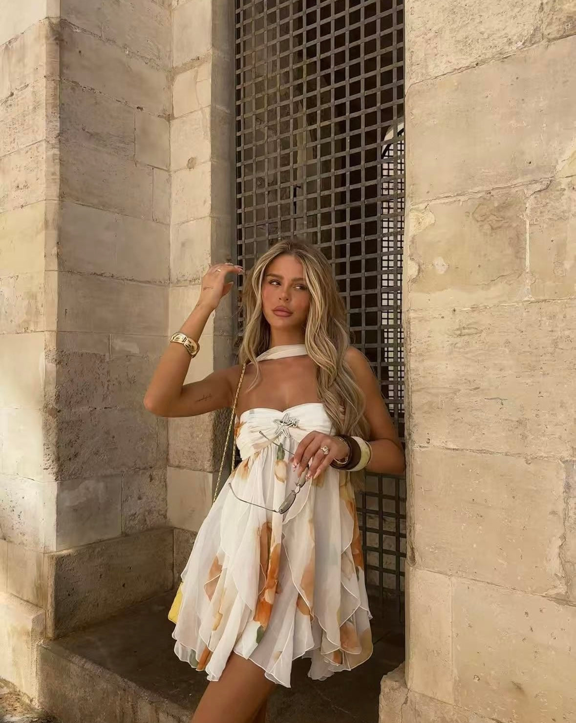 Pompea - Silk Pleated Maxi Dress S by Ares Milano