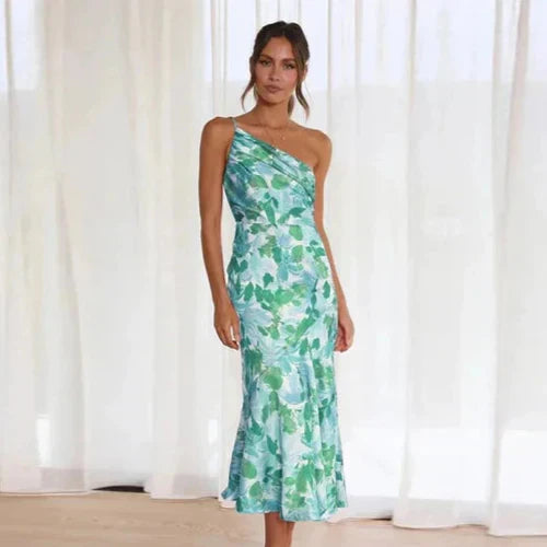 Pamela - Satin One-Shoulder Maxi Dress by Ares Milano