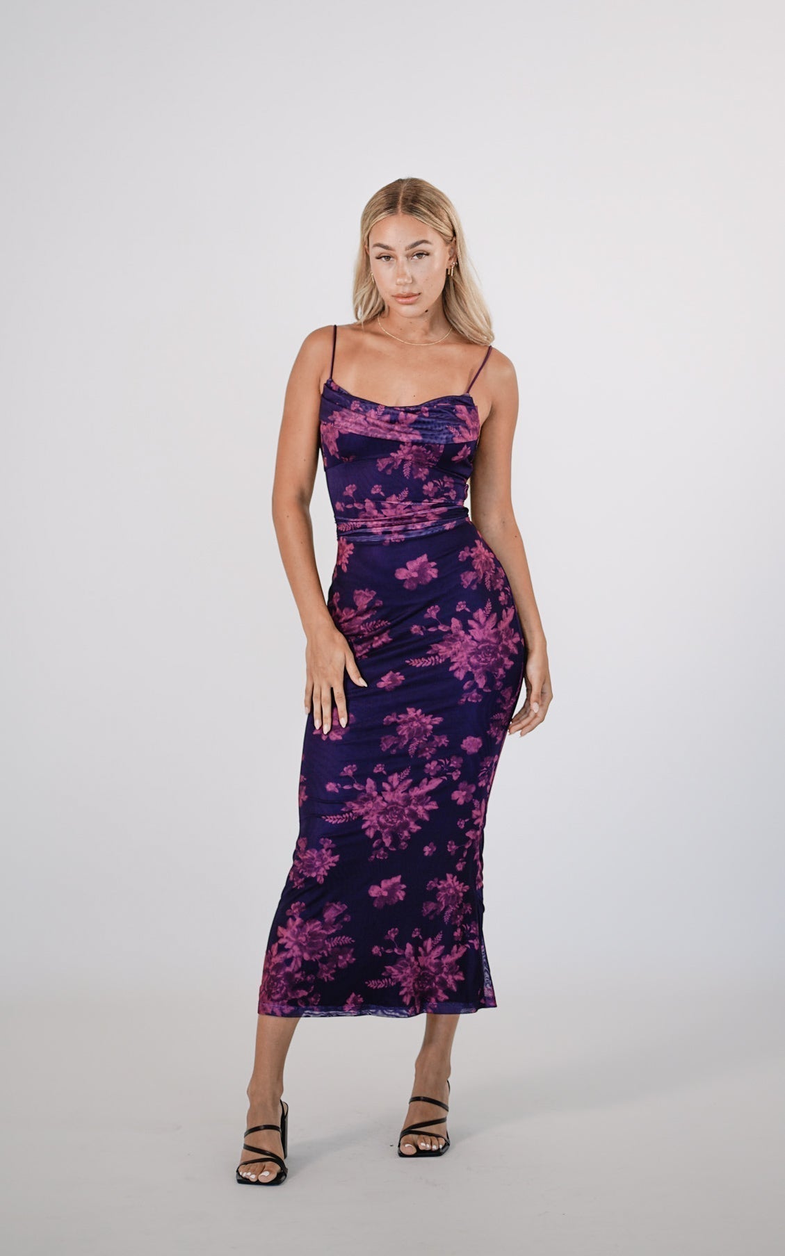 Melania - Navy Floral Maxi Dress by Ares Milano