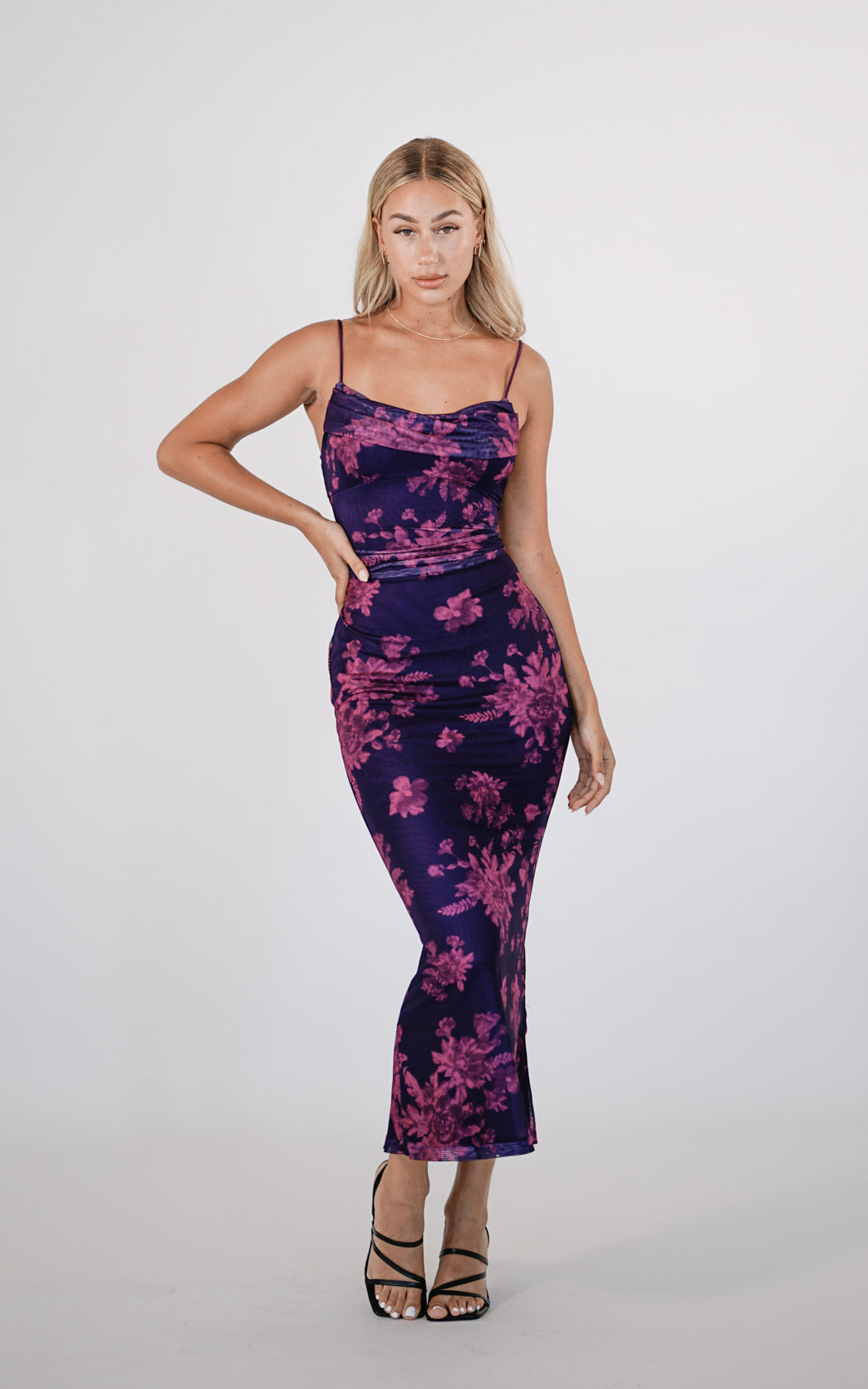 Melania - Navy Floral Maxi Dress by Ares Milano