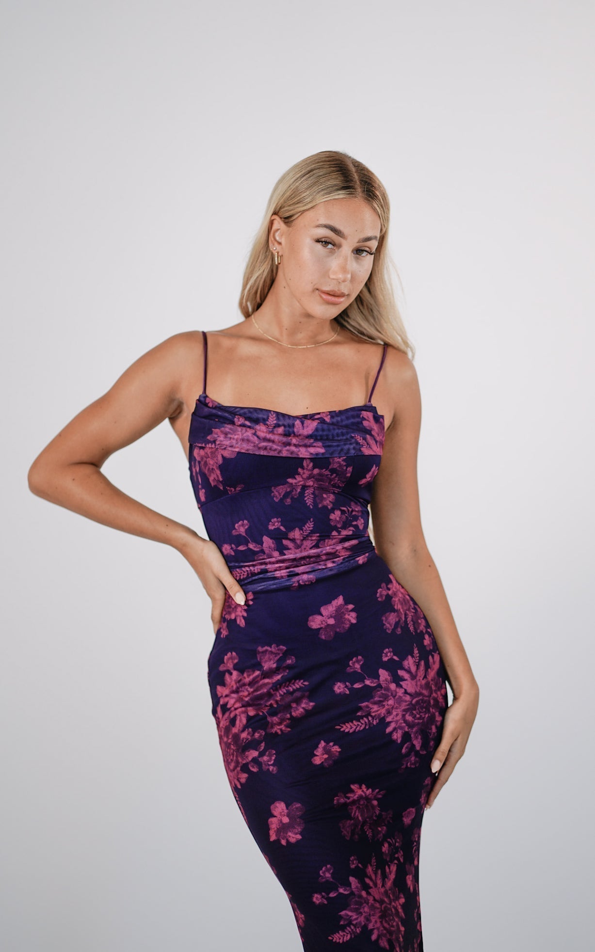 Melania - Navy Floral Maxi Dress by Ares Milano