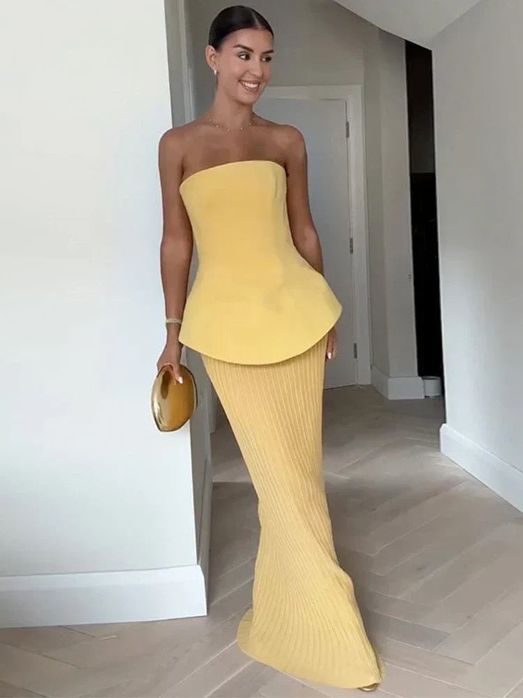 Lilla - Lemon Strapless Maxi by Ares Milano