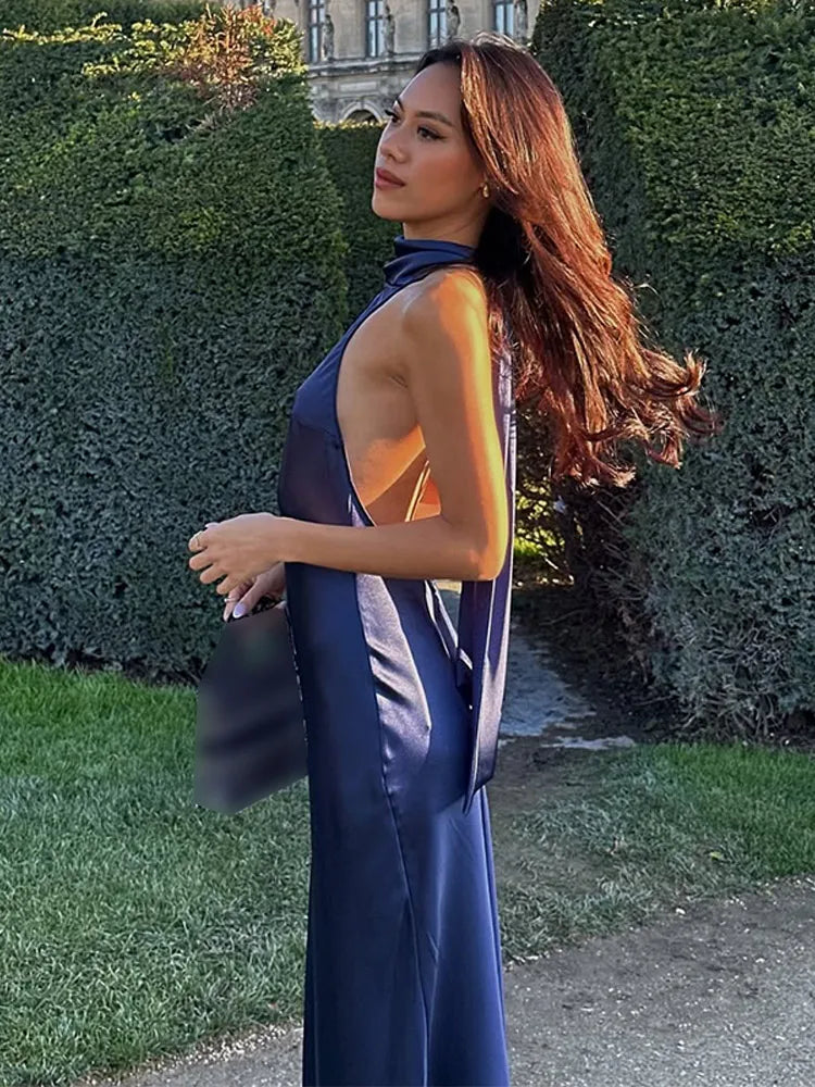 Liana - Satin Halter Neck Maxi Dress by Ares Milano