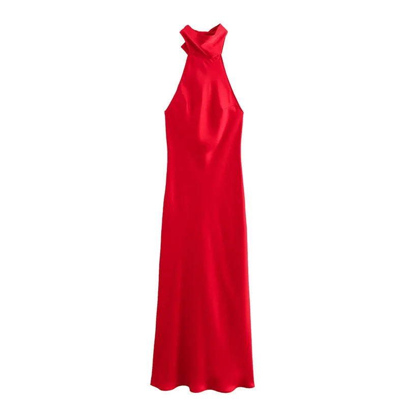 Liana - Satin Halter Neck Maxi Dress by Ares Milano