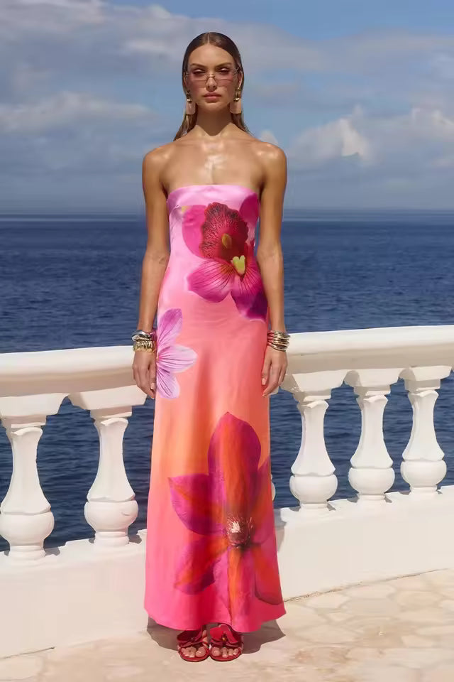 Porzia - Halter Maxi Dress Sunset Gradient by Ares Milano