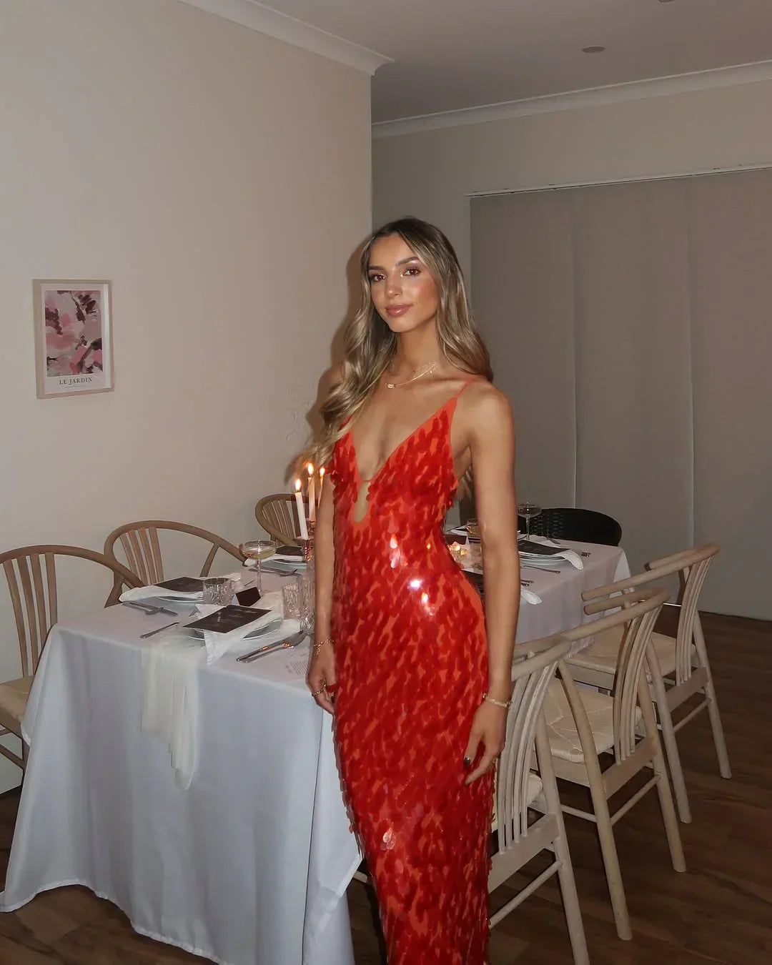 Olivetta - Red Sequin Maxi Dress by Ares Milano