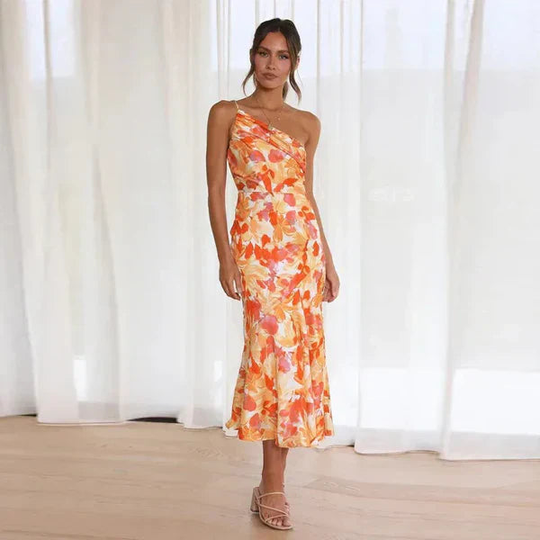 Pamela - Satin One-Shoulder Maxi Dress by Ares Milano