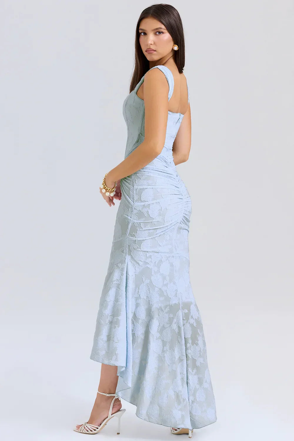 Margherita - Powder Blue Lace Maxi Dress by Ares Milano
