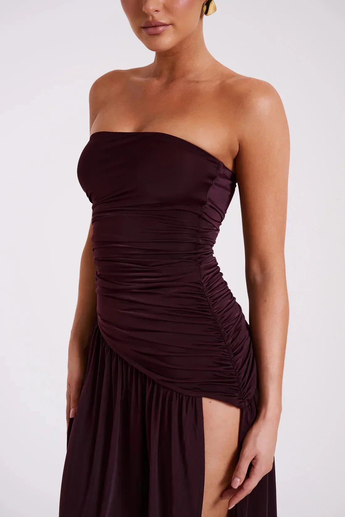 Nunzia - Plum Strapless Ruched Dress by Ares Milano