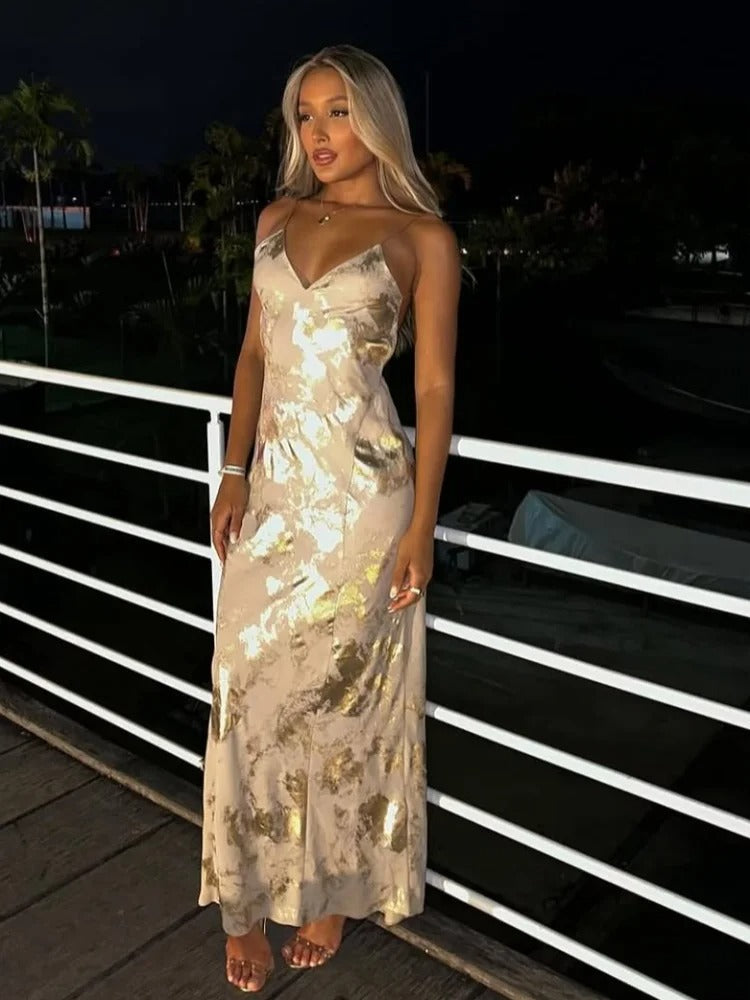 Reginella - Metallic Maxi Dress by Ares Milano