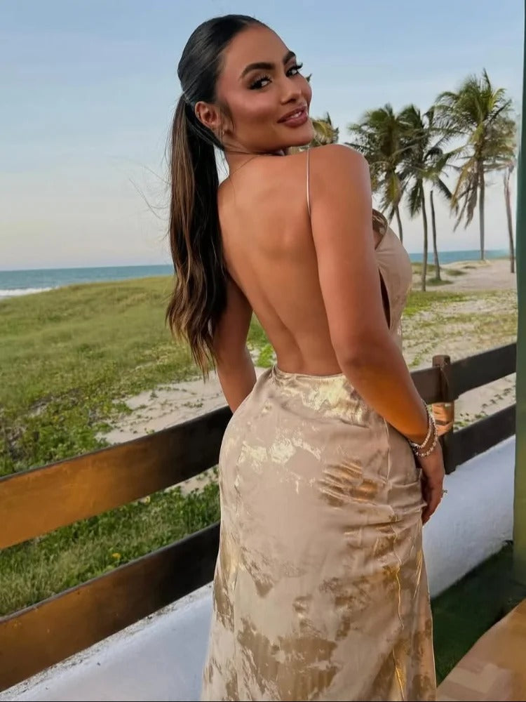 Reginella - Metallic Maxi Dress by Ares Milano