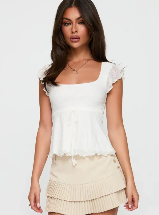 Vania - Lace Flutter Top by Ares Milano