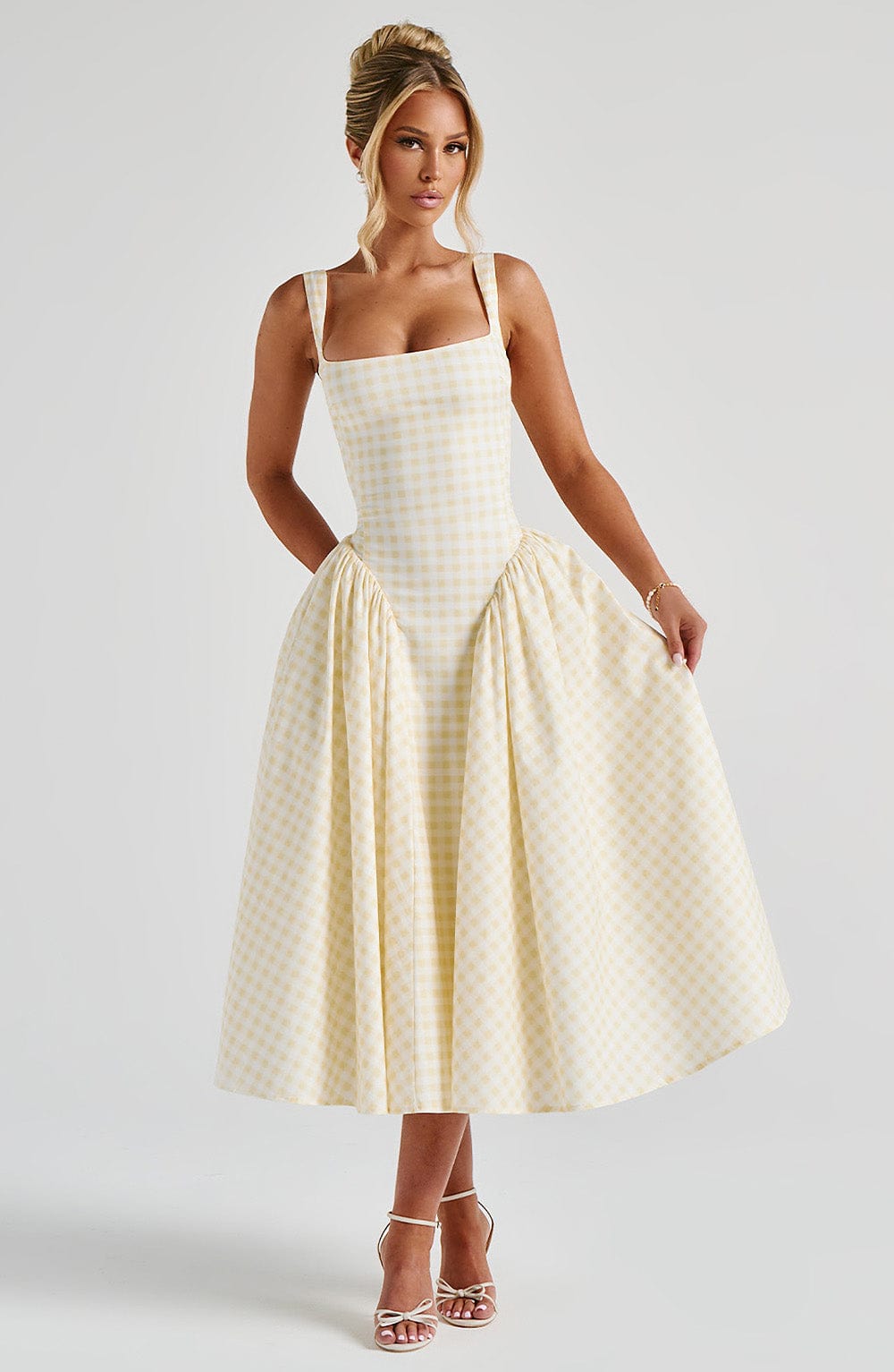 Priscilla - 60% Cotton Gingham Maxi Dress by Ares Milano