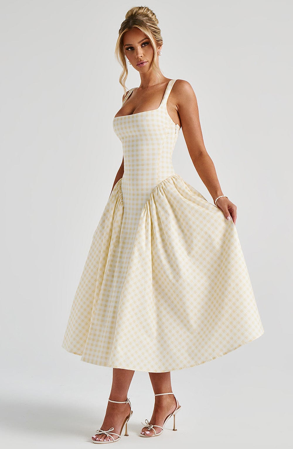 Priscilla - 60% Cotton Gingham Maxi Dress by Ares Milano