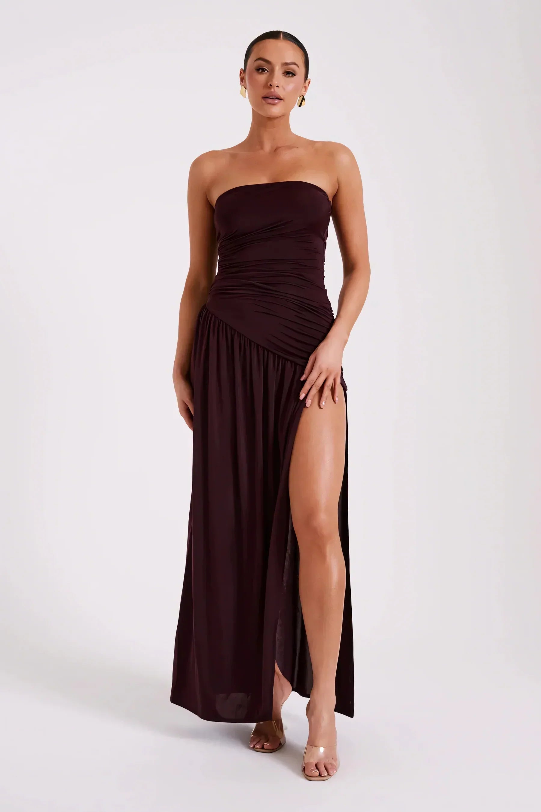 Nunzia - Plum Strapless Ruched Dress by Ares Milano